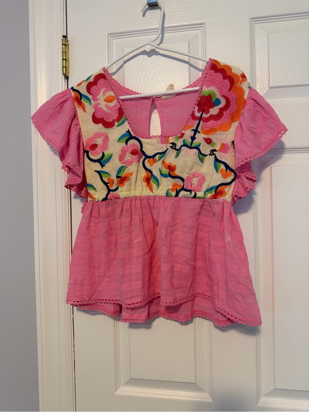 Plenty by Tracy Reese Pink Embroidered Floral Peasant Blouse